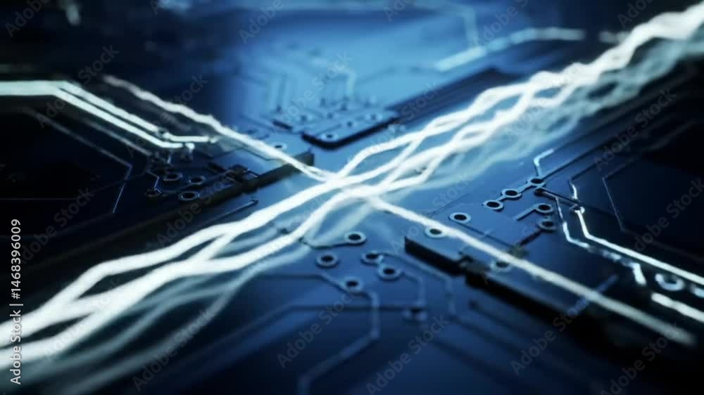 Poster Dynamic Circuit Board with Glowing Electrical Pathways