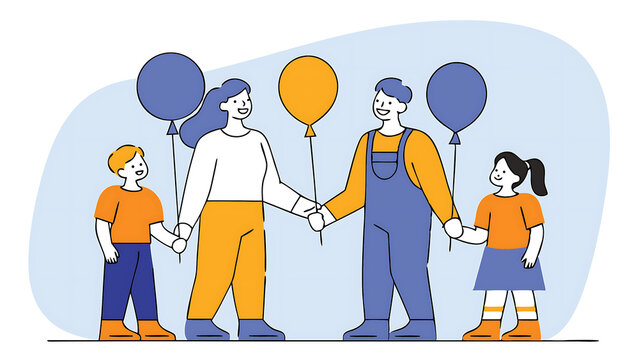 miniature people with family holding balloon with pop color dot background as happy family concept 90256451 1