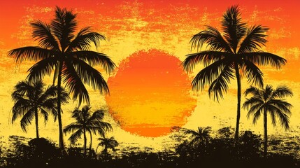 Obraz premium Silhouette Palm Trees at Orange Sunset