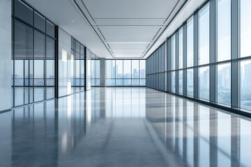 Obraz premium Empty modern office space with city views.