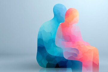 Abstract Silhouette of Two Figures Embracing Colorful Geometric Art for Relationships and Emot
