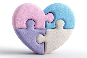 Colorful Puzzle Heart Interlocking Pieces in Pastel Shades for Unity and Connection Concepts