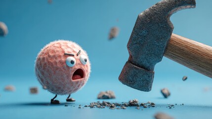 Obraz premium Cartoon sphere character facing a destructive blow.