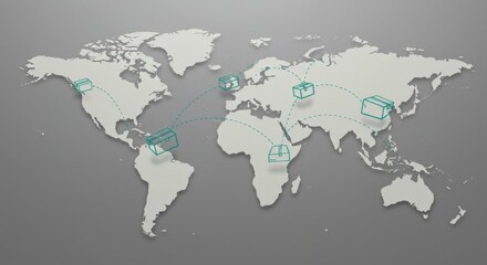 Fototapeta premium Global distribution network concept on a world map depicting supply chain routes