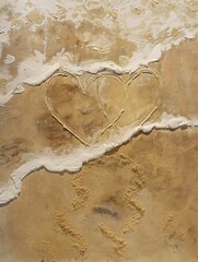 Abstract Artwork of Two Hearts on Beige Canvas