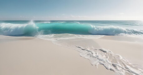 Fototapeta premium Rolling turquoise waves break, revealing white sand below , landscape, summer, tropical