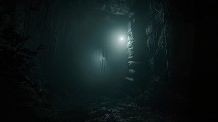 Mysterious Cave Interior with Moonlight