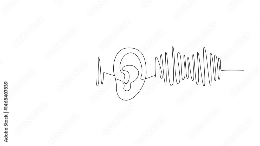 Aufkleber animation of a single one line drawing ear in middle of the equalizer graph. adjust the sound balanc