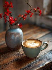 Cozy Coffee Break with Red Blossoms
