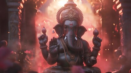 Lord Ganesha Statue in a Sacred Setting