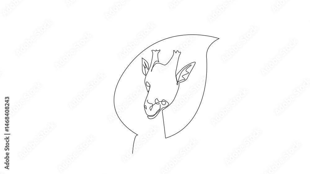 Aufkleber animated self drawing of single continuous line drawing giraffe head in the middle of the leaf. the 