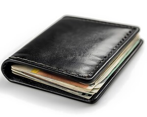 Black Leather Wallet with Cash