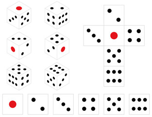 白いサイコロ 展開図と出目6パターン&立体イラストセット