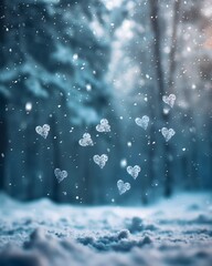 Frozen Heart Snowflakes in Winter Woods