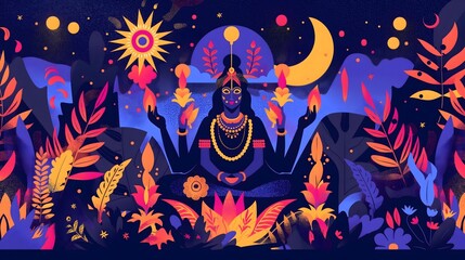 Cosmic Deity in a Floral Night