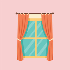 illustration of window with curtain