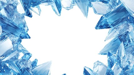 Frozen shards form a vibrant blue frame