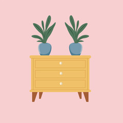 illustration of a table with plant decoration