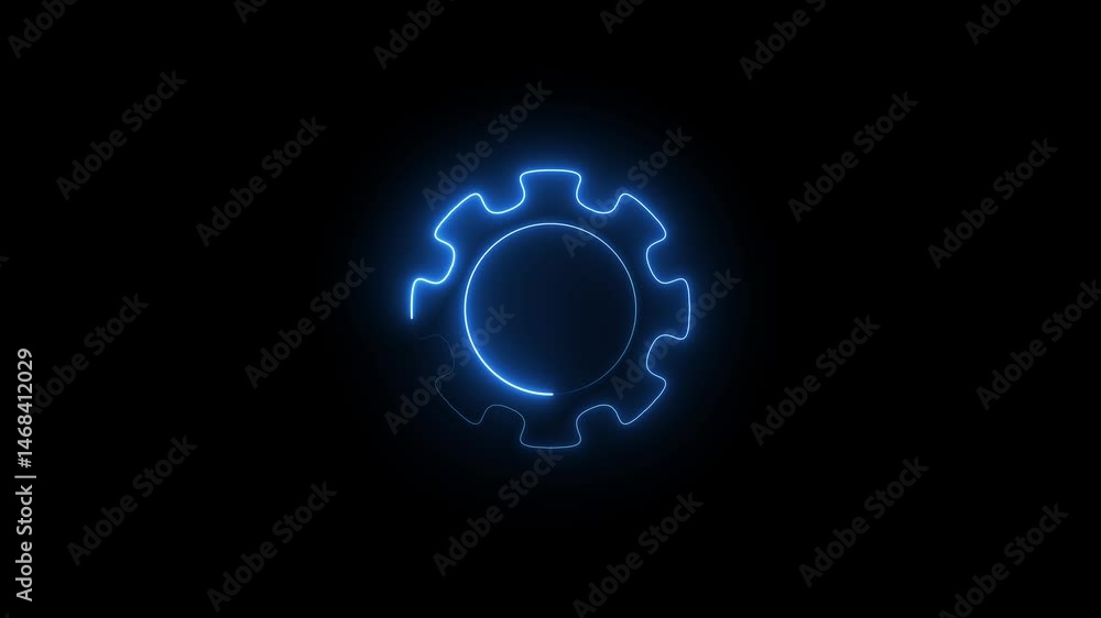 Poster glowing neon line setting icon with spinning gears icon animated. settings icon animation isolated o