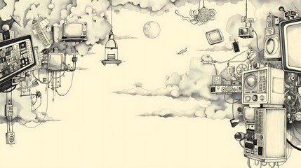 Obraz premium Vintage Technology Floating in the Sky