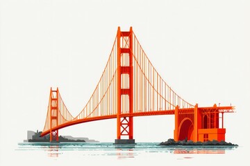 Fototapeta premium Suspension Bridge Iconic Landmark Orange Structure Architectural Design Travel Destination