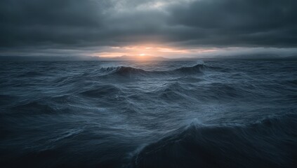 Fototapeta premium Dramatic sunset over stormy sea