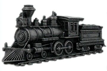 Fototapeta premium Vintage Steam Locomotive Model Antique Train Engine Railroad Decor Black and White Illustrat