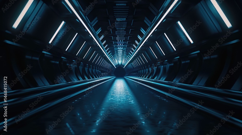 Poster glowing blue planet with orbiting rings on a dark starry background. abstract artwork of 3d renderin