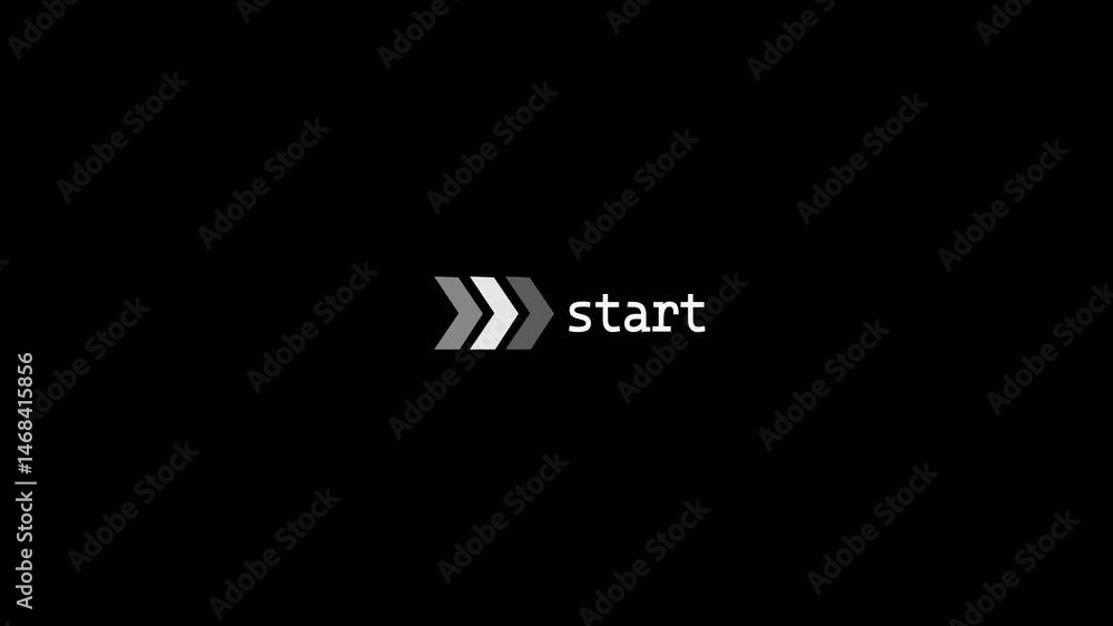Poster gaming style start written text animation with glow animated image. right arrow loop animation 4k on