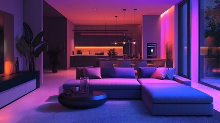 Modern Living Room: Purple and Orange Ambient Lighting Design