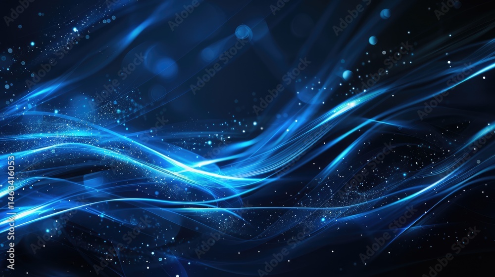 Poster abstract picture micro light sparkling particle represent data flow vivid flowing wave with high tec