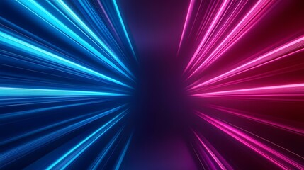 Obraz premium The image contains vibrant blue and pink streaks of light emanating from a central point, creating a dynamic and energetic abstract composition.