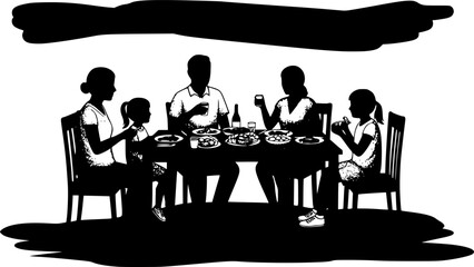 Fototapeta premium Having festive dinner isolated cartoon vector illustration. Friendly family celebrating Thanksgiving Day together, people having festive dinner, eating holidays dishes vector cartoon.