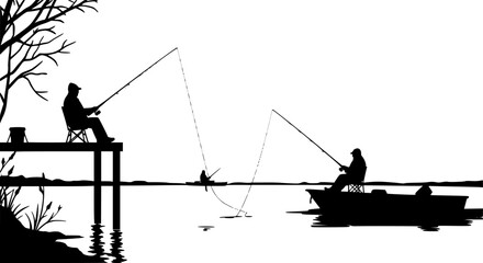 Obraz premium Vector set of fishing boats silhouettes 