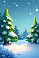 Fototapeta premium Playful cartoon pines dusted with snow, joyful winter backdrop, clipart, image, design element