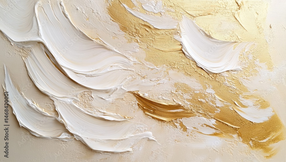 Aufkleber abstract art featuring textured layers of white and gold paint. creating a luxurious and elegant bac
