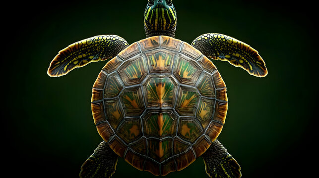 Detailed Illustration Of A Turtle With Geometric Patterns
