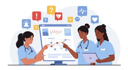 Healthcare professionals analyzing patient data and discussing medical information