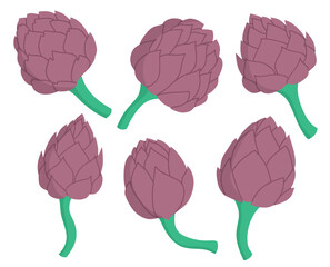 Artichoke icon set in the flat style on white background.