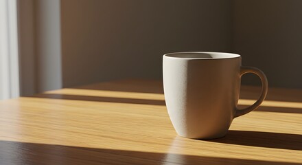 Fototapeta premium Warm Morning Light A Simple Mug on Wooden Table