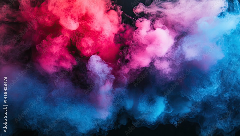 Poster a vibrant display of colorful smoke billowing against a dark backdrop. creating an artistic atmosphe