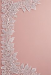 Intricate silver leaf lace border on blush pink, delicate texture ,  textile,  fabric