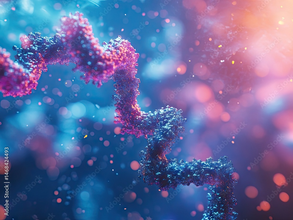 Aufkleber a vibrant. abstract representation of a dna double helix surrounded by colorful particles. symbolizi