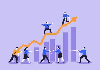 Obraz premium Business People Pulling Rope and Climbing Growth Chart