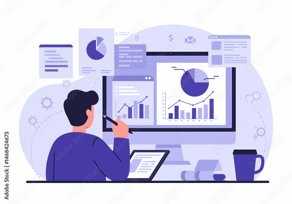 Poster analyzing data graphs charts using modern technology and tools
