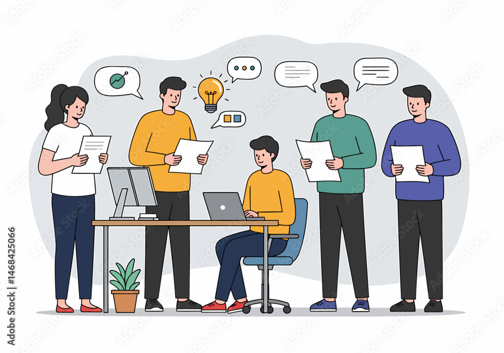 Poster brainstorming session teamwork generates ideas and discuss strategy
