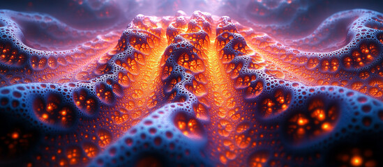 Abstract fractal landscape resembling a fiery, bubbling terrain with glowing pockets.