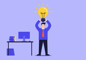 Businessman Holding Lightbulb Above Head Achieving Bright Idea