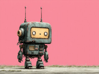 proud robot standing tall with a slight smile