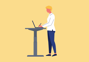 Woman Working at Standing Desk with Laptop Computer